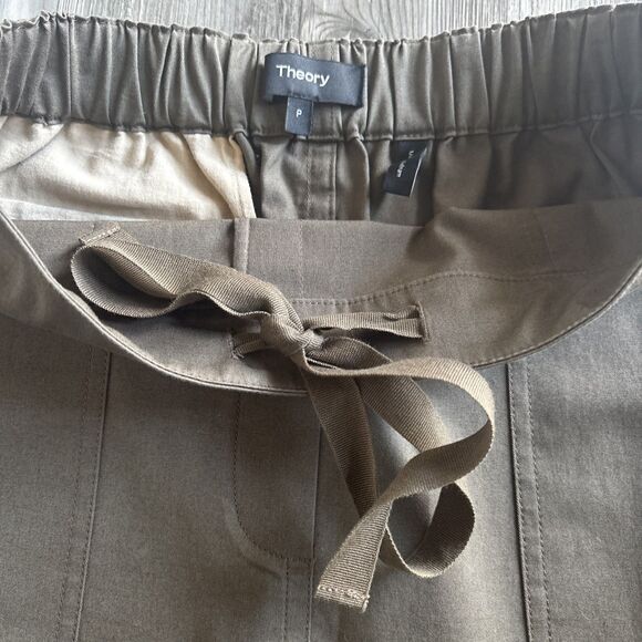 Theory Pull On Army Green Cotton Skirt With Pockets  Hidden Tie Waist Size P/S - Picture 6 of 8
